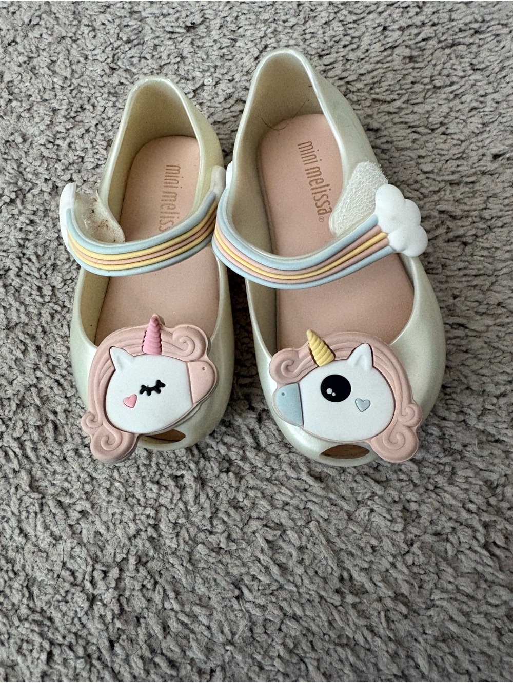Mini Melissa Cream Jelly Mary Janes with Pastel Unicorn Accents